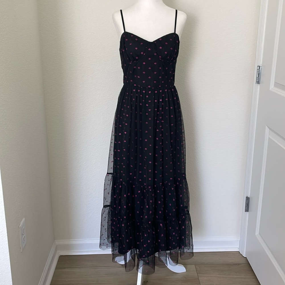 Betsey Johnson Black Dress with Pink Dot Print